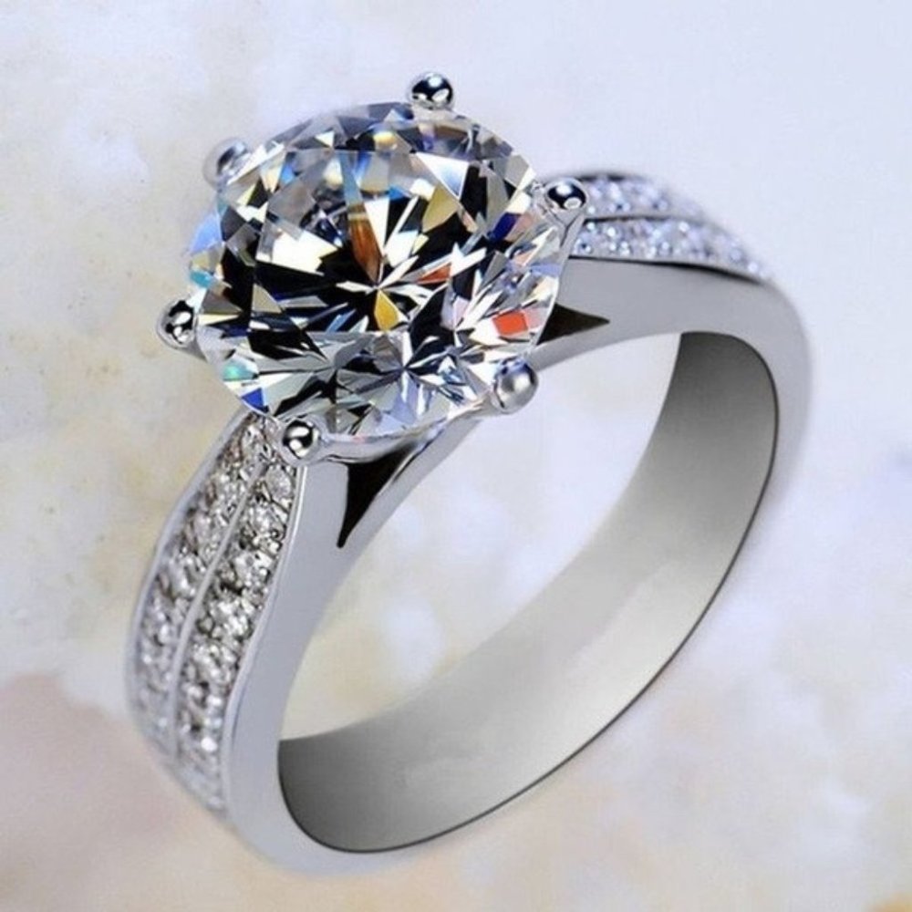 Beautiful 925 Sterling Silver 6ct Cushion Diamond Ring